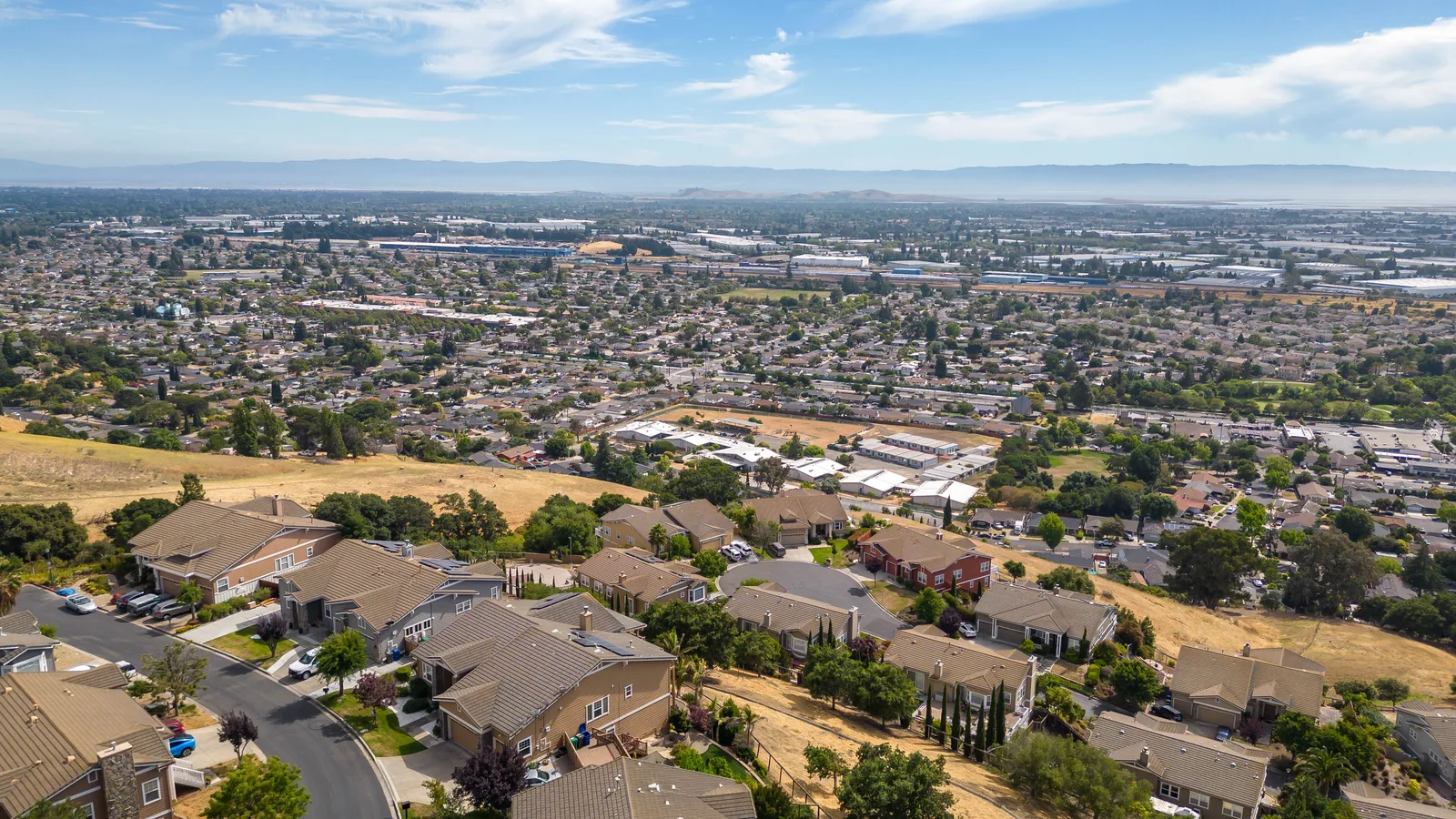 An aerial view of a Hayward, California neighborhood highlighting local municipal utility infrastructure.