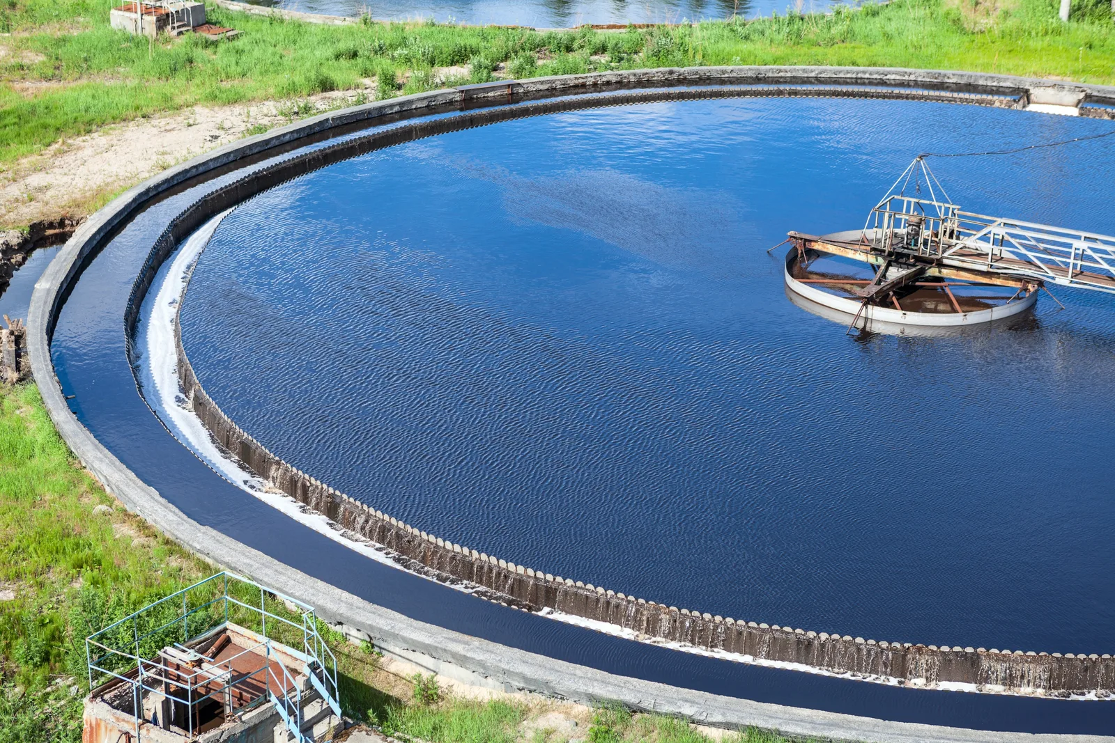 Circular clarification tank at a water treatment facility.